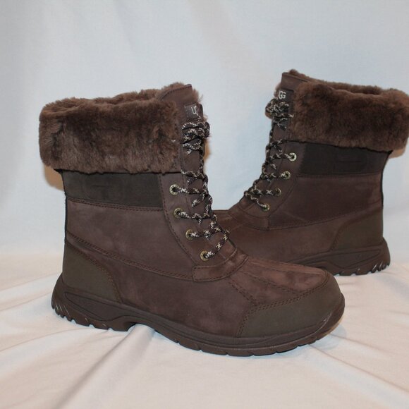 NIB UGG MEN'S BUTTE LOGO LEATHER SUEDE SHEARLING LINED WINTER SNOW BOOTS - Picture 2 of 11